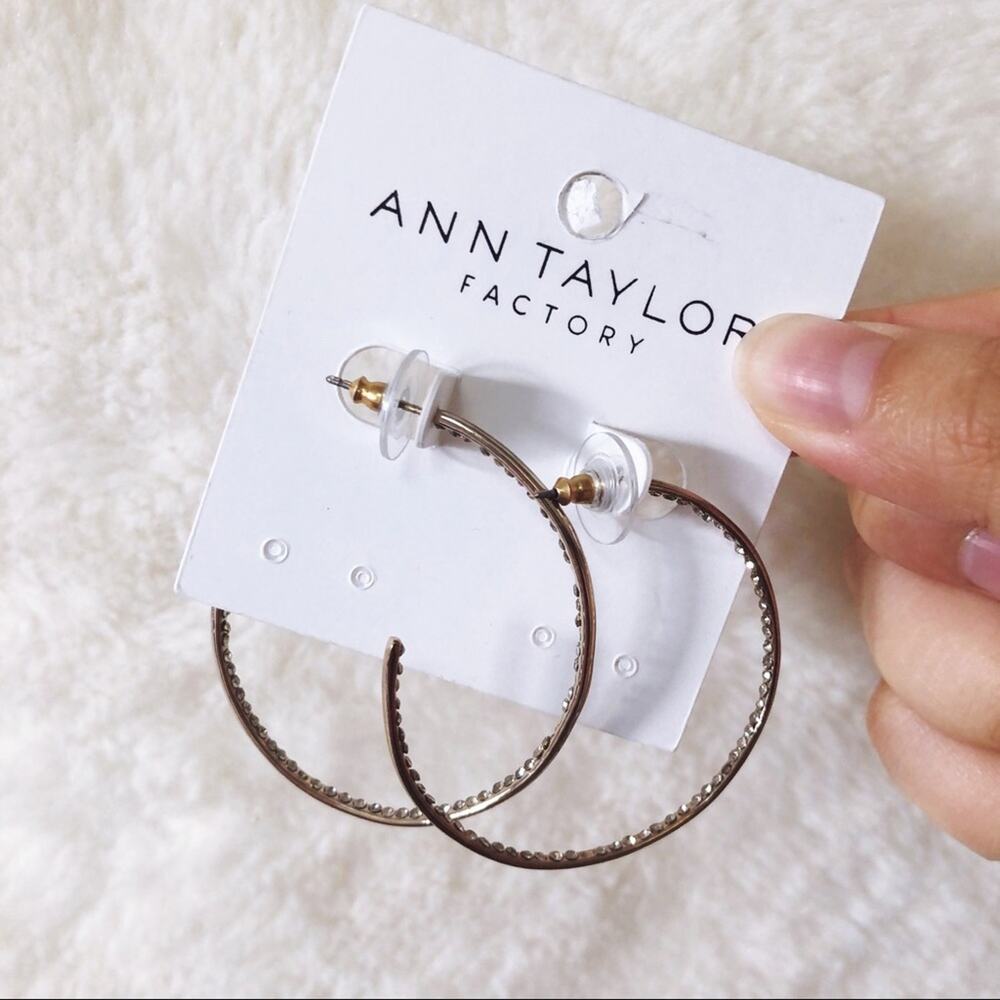 Ann Taylor Gold Large Pave Hoop Earrings